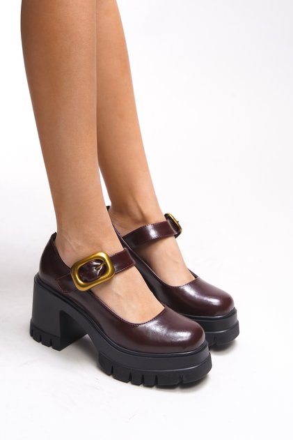 Brilaena Women's Buckle Heeled Loafer 00121006 Burgundy Wrinkled Patent Leather