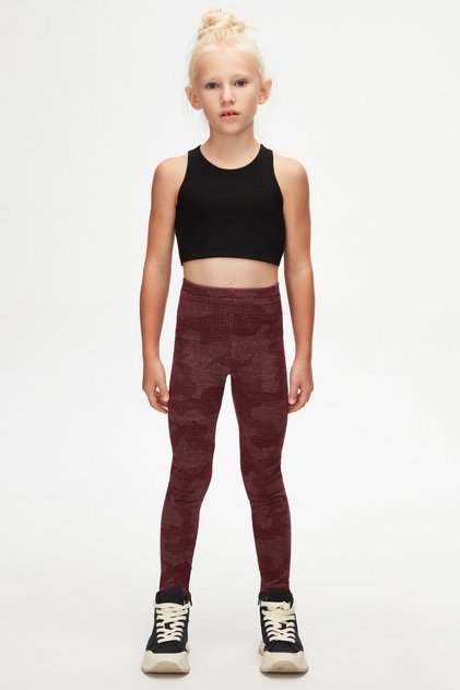 Burgundy Flamingo Patterned Girls' Knitted Winter Tights