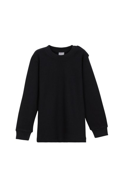 Black Basic Girls' Snap-On Crew Neck Winter Long Sleeve T-Shirt