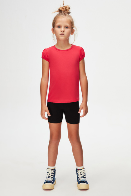 Dark Fuchsia Basic Girl's Crew Neck Watermelon Sleeve T-Shirt