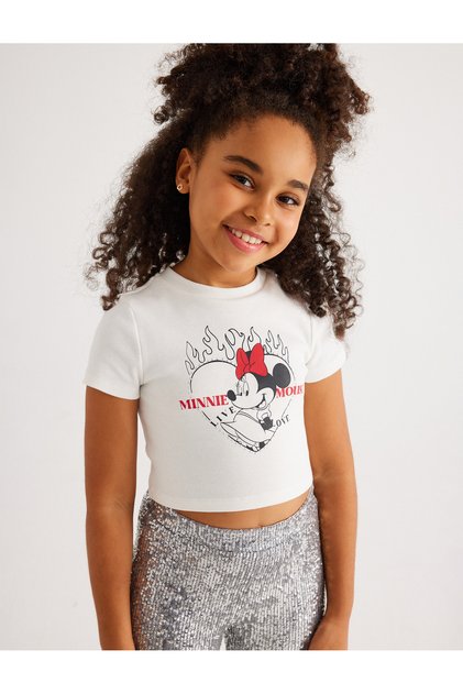 Minnie Mouse Licensed Short Sleeve Crop T-Shirt - Crew Neck