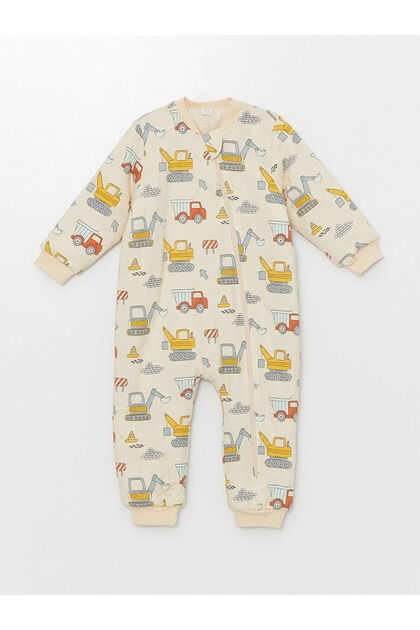 Lcw Baby Beige 2.5 Tog Crew Neck Printed Baby Boy Romper