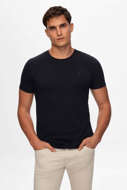 Lacivert Pamuklu Likralı T-Shirt