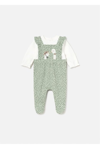 Baby Girl Duck Patterned Jumpsuit Green 2605