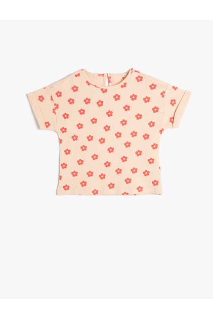 T-Shirt Floral Short Sleeve Crew Neck Textured Cotton