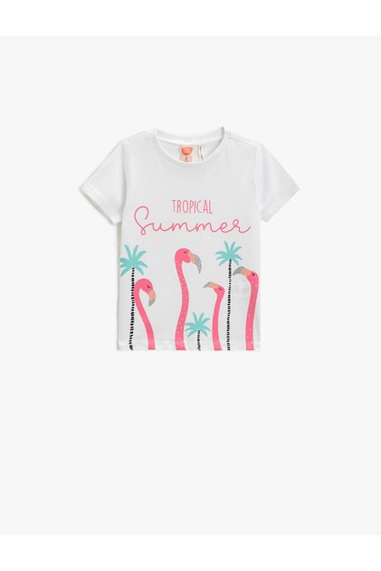 Flamingo Printed T-Shirt Short Sleeve Crew Neck Glitter