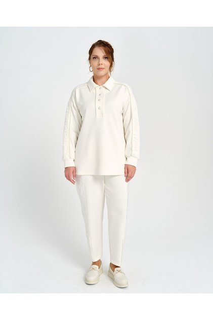 Taş İşlemeli Küpür Detatlı Polo Yalalı Tunik