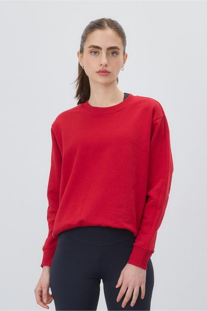 Women's Red Color Basic Untipped Sweatshirt