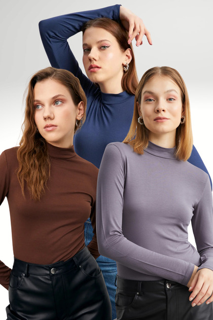 Women's Gray Navy Blue Bitter Brown 3-Piece Bodysuit