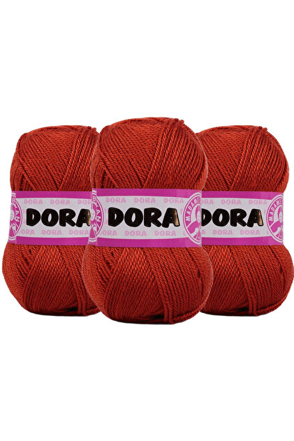 Brick Color Knitted Dora Hand Knitting - Rope 107 3 Pieces