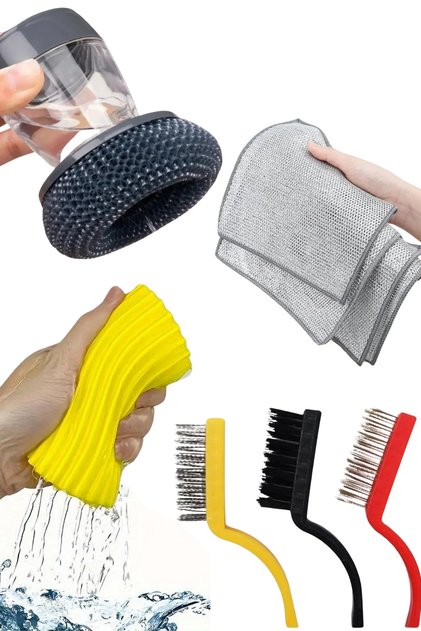 Cleaning Set 9-Piece Dish Wire with Tank 3-Piece Brush Magic Sponge 4-Piece Wire Cloth Kitchen Set