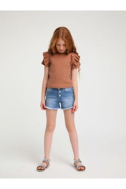 Girl's Cotton Camisole Blouse with Ruffled Sleeves