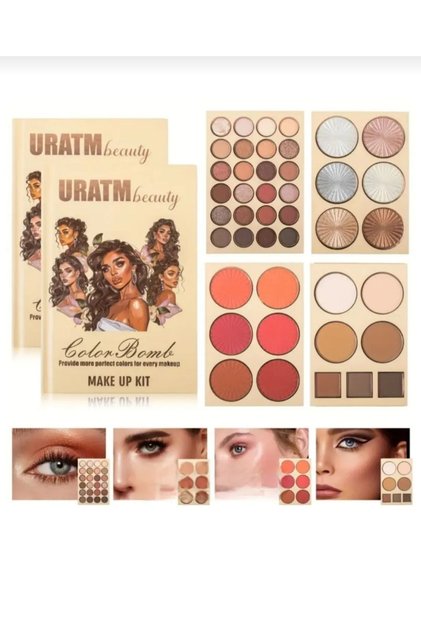 Uratm Göz Farı Highlighter Allık Kontür Pudra Bronzer İçeren 49 'lu Kitap Model Makyaj Paleti
