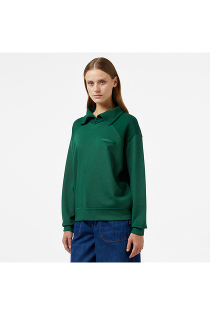 Kadın Regular Fit Fermuarlı Dik Yaka Koyu Yeşil Sweatshirt