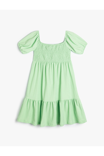 Dress with Short Sleeves, Gipeli Square Collar, Layered