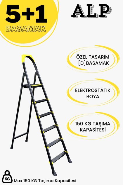 Karen Alp Siyah 5+1 Metal Basamaklı Katlanabilir Merdiven