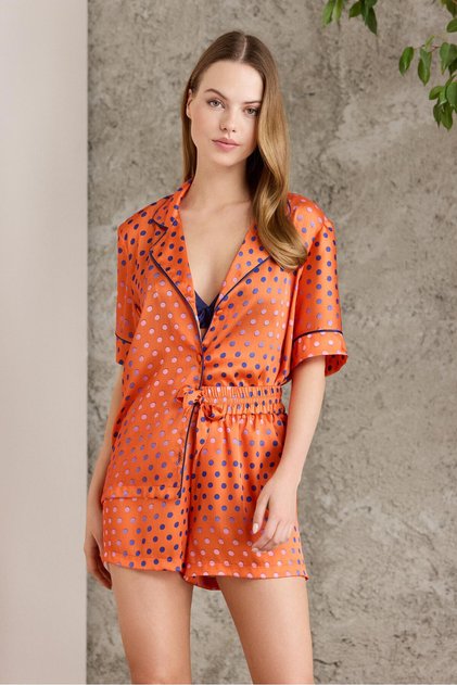 3-Piece Women's Pajama Set with Satin Printed Crop - 1225 Sunset