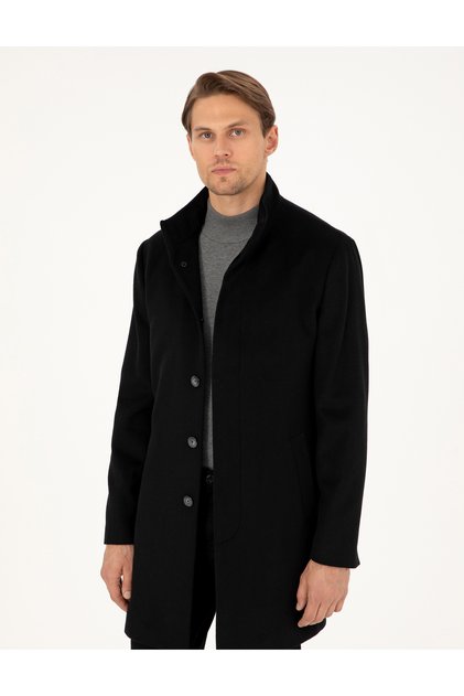 Siyah Slim Fit Yün Karışımlı Palto 50291020-VR046