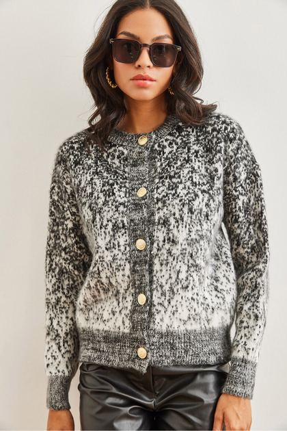 Women's Black Soft Textured Thick Cardigan in Gradient Hrk- 19000274