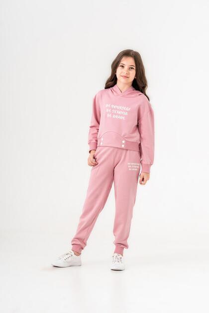 Be Yourself Be Strong Be Brave Printed Hooded Girls' Top and Bottom Tracksuit Set
