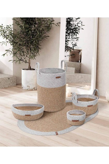 Cesta Handmade Cotton Natural Gray Wicker Decorative Basket with Handle 36Cmx42Cm 9016