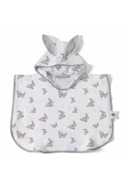 100% Cotton Gray Rabbit Patterned Muslin 4 Year Old Children's Poncho