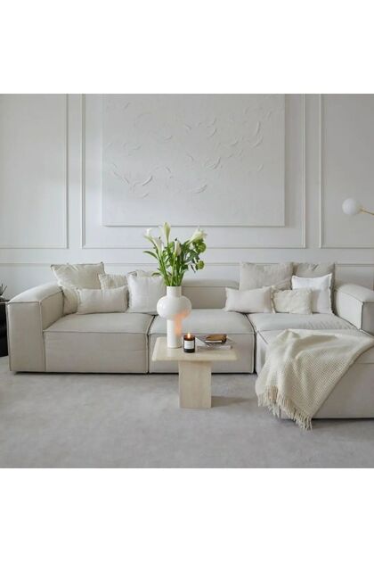 EDSY HOME Mira Relax 4 Modül Köşe Koltuk ( KIRIK BEYAZ ) Keten