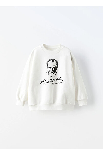 Atatürk Baskılı 3 Iplik Içi Polarlı Oversize Çocuk Sweatshirt