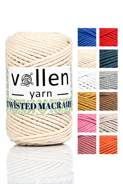 Premium 3 Twist, Macrame scanat, Macrame din bumbac, Coarda de frânghie, Trei Twist, Hobby Yarn, 250 Gr, Cremă
