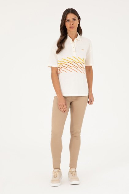 Us Polo Assn. Women's Ecru Polo Collar T-Shirt 1835178