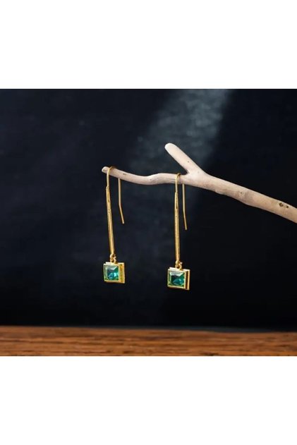 Bohemian Gold Earrings with Green Stones