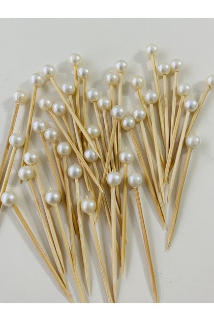 No:54 - 100 Pieces of Decorative Pearl Beaded Promise Engagement Birthday Party Cupcake Mevlüt Ornament Toothpicks