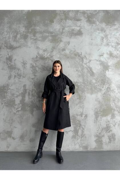 Trench pentru femei Asur Boutique, cu centură midi (Produsul are o croială largă. Cumpără o mărime mică.)