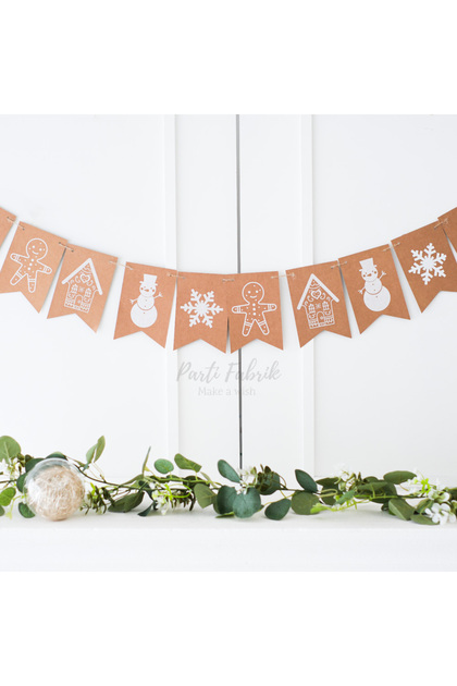 New Year Christmas Themed Retro Kraft White Printed Wall Fireplace Ornament