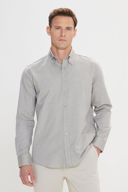 Men's Green Slim Fit Slim Fit Button Collar 100% Cotton Oxford Shirt