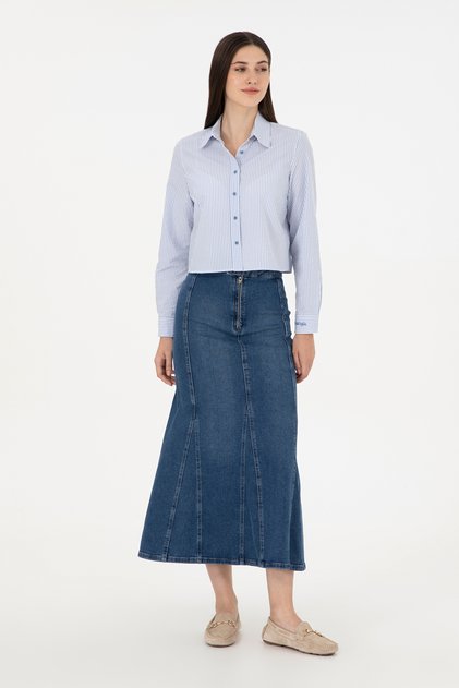 Kadın Mavi Maxi Boy Jean Etek 50291112-DN0022