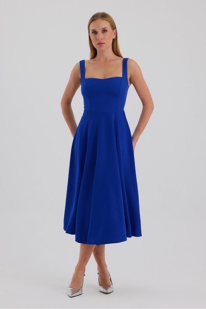 Square Neck Midi Length Double Dress