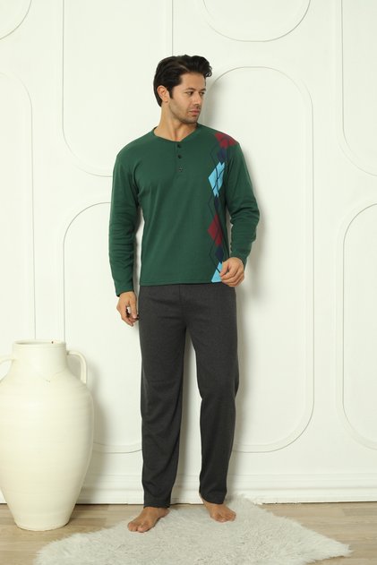 Flkm 5010 Interlock Thick Winter Patterned Men's Home Pajamas Set