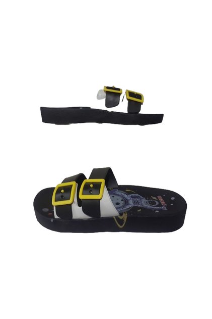 Boy's Black White Yellow Figured Double Buckle Non-Slip Sole Daily Slippers Gzrr101-99
