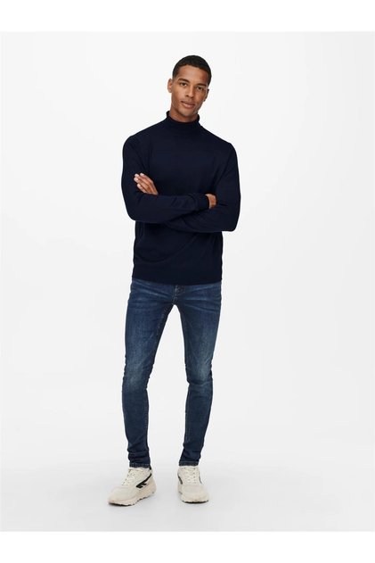 Ανδρικό πουλόβερ με εποχιακό λαιμό Navy Blue - 22020879
