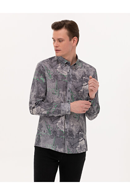 Pierre Cardin Gray Slim Fit Long Sleeve Shirt 50266599-Vr024- Trendyol