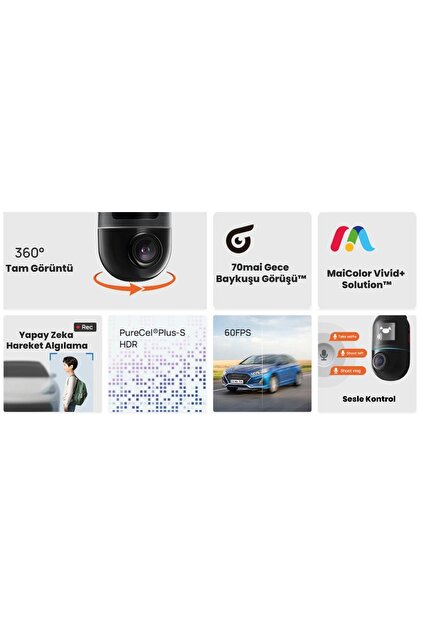 70MAİ X200 Omni 128gb 360° Dönebilen Araç Içi Kamera - Siyah & Gri