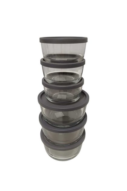 Feyzade Anthracite Round Storage Container with Lid - 380 Cc X 3 Pcs / 800 Cc X 3 Pcs