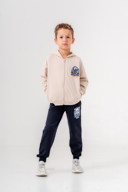 Monster Printed Leg Print Detailed Hooded Boys' Tracksuit Set