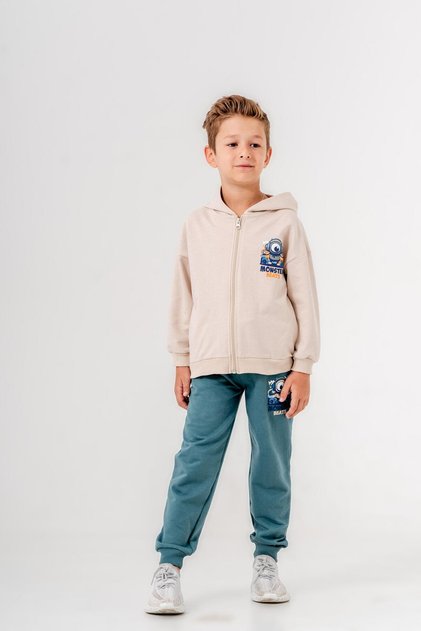 Monster Printed Leg Print Detailed Hooded Boys' Tracksuit Set