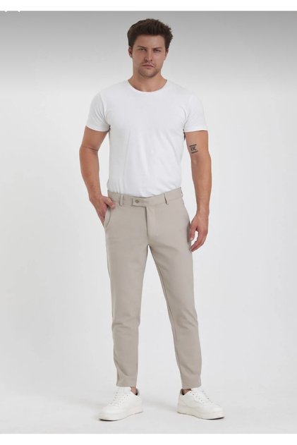 Men's Jogger Model, Plain Beige Color, Slimfit, Narrow Leg Pants, Ankle Length (100cm)