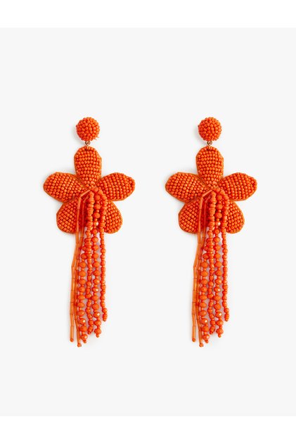 Bead Detailed Flower Earrings - Dangle Design