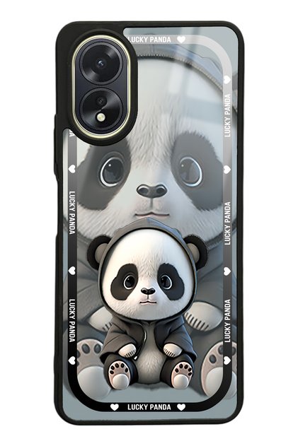 Oppo A38 White Lucky Panda Design Glossy Phone Case