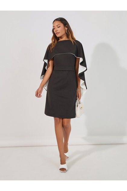 Frill Cape Sleeves Sheath Knee Length Dress