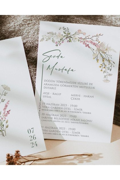 Özel Zarflı Düğün, Nikah, Nişan Davetiyesi (50 Adet)